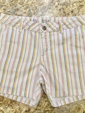 a.n.a. Mid-Rise Midi  White Striped Shorts  5” Inseam Cotton Stretch Size 6